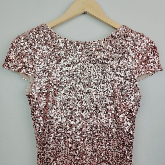 Belle Badgley Mischka Manhattan Dress Size 10 Blush Pink Sequins Cowl Back NWT - Picture 5 of 11